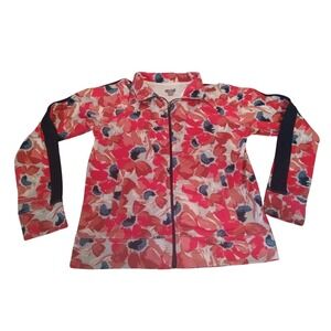 Aerie Floral Zip jacket,Red Blue Gray Mock Neck Womens Small